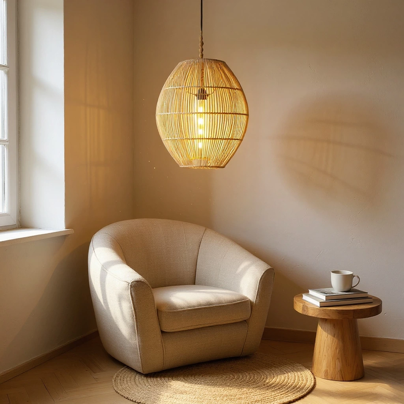 Damla Düz Rattan Rattan Avize - Görsel 4