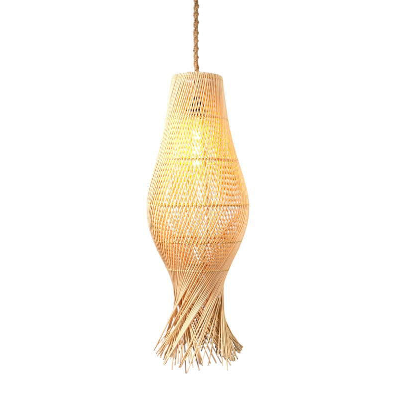 Bambu Lena Saçaklı Rattan Avize